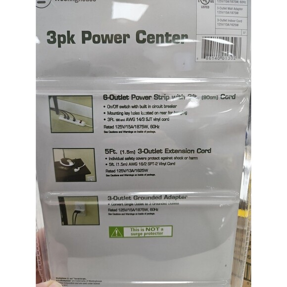 Westinghouse 3 Piece Power Center-Power Strip, Extension Cord, Wall Adapter NEW - Picture 3 of 5